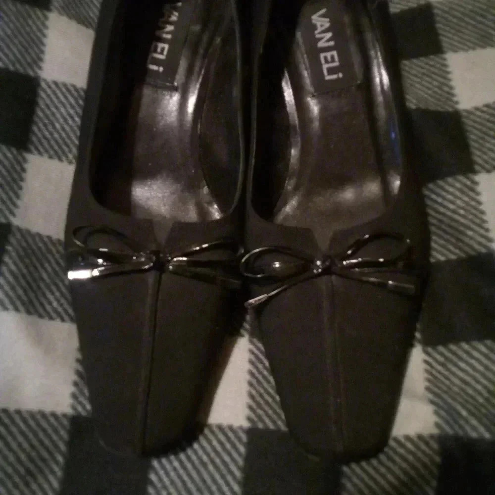 Vaneli Black Square Toe Heels with Bow